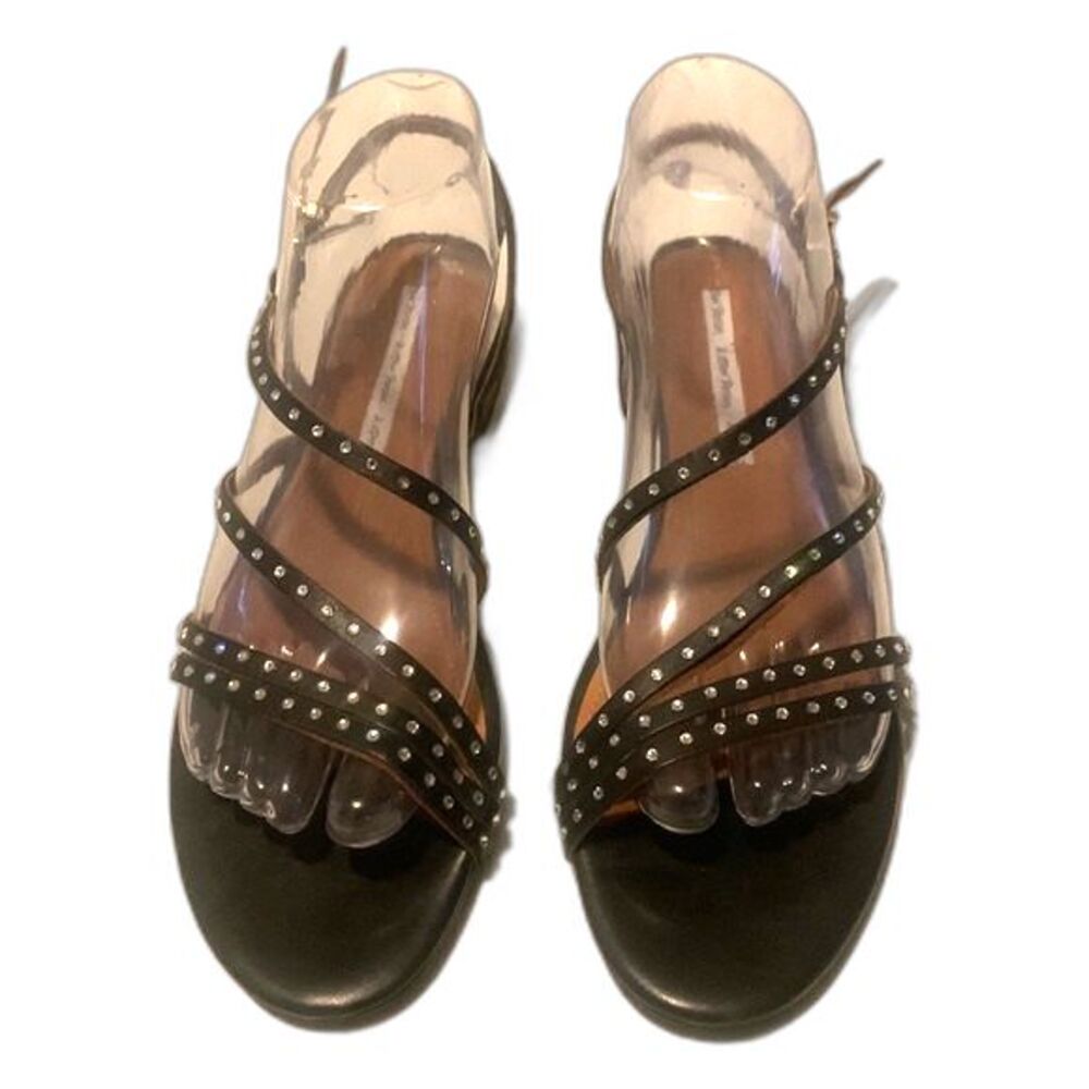 & Other Stories Strappy Flat Sandals US 9.5 Leather Black Studded Rhinestone - Picture 2 of 16